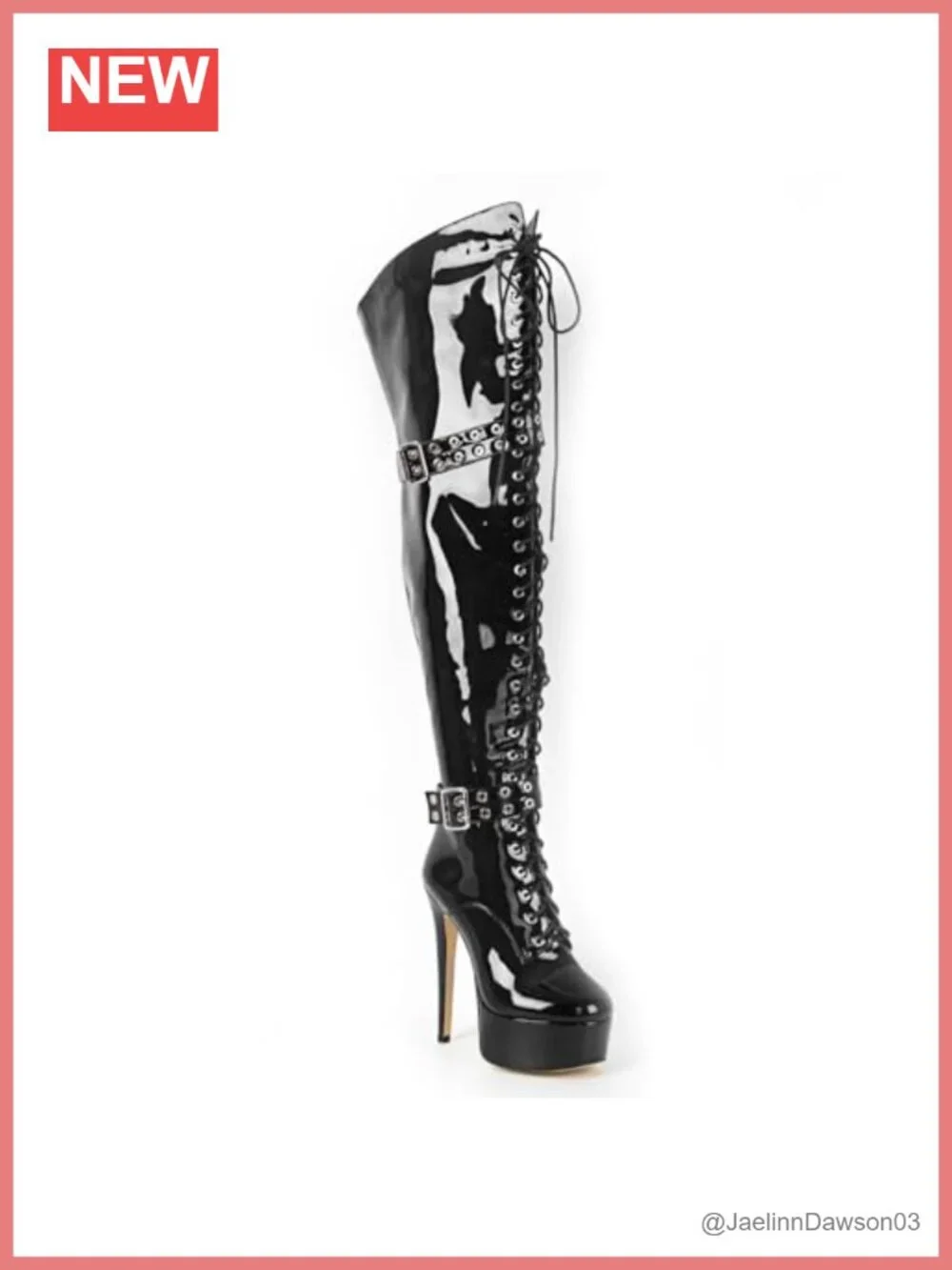 Over the Knee Stiletto Heel Boots Round Toe Lace Up Zip Wide Calf Patent Leather